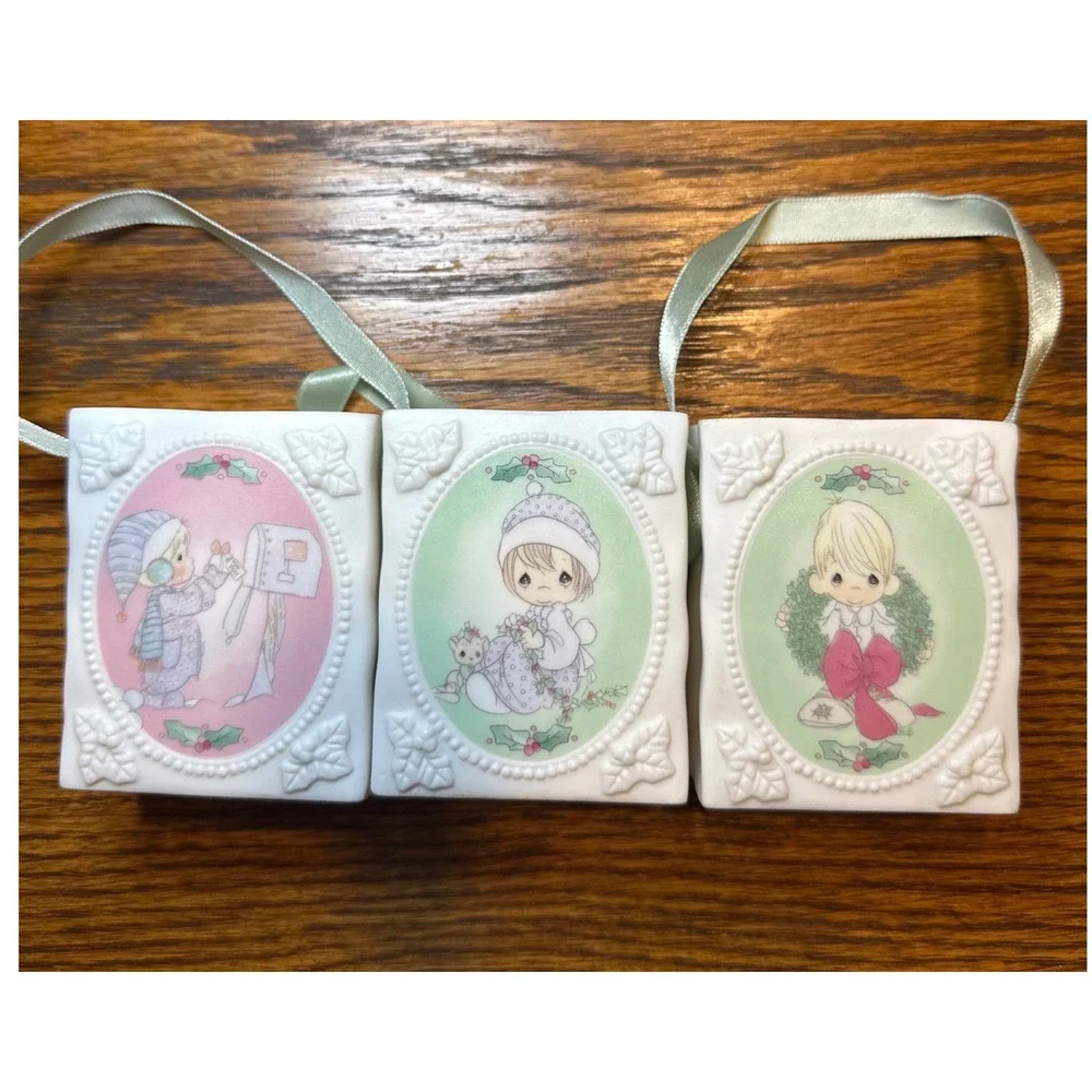 Precious Moments Holiday Bag‎ Ornaments White 1994 Vintage Set of 3